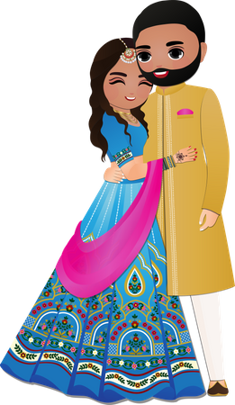 Belo casal indiano recém-casado  Ilustração
