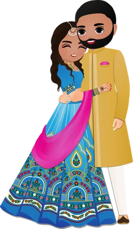Belo casal indiano recém-casado  Ilustração