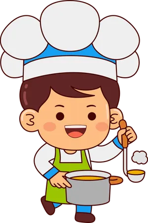 Chico lindo chef sirviendo comida  Ilustración