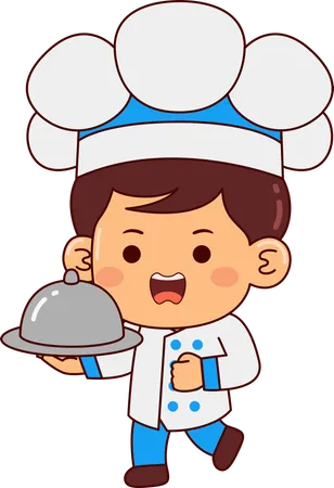 Lindo Chef Boy Holding Cocina  Ilustración