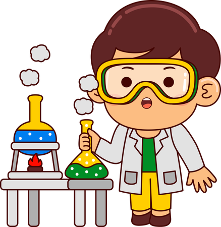 Lindo chico científico haciendo investigación química  Ilustración