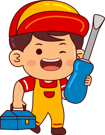 Lindo chico mecánico con destornillador  Ilustración