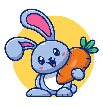 Lindo conejo sosteniendo zanahoria  Ilustración