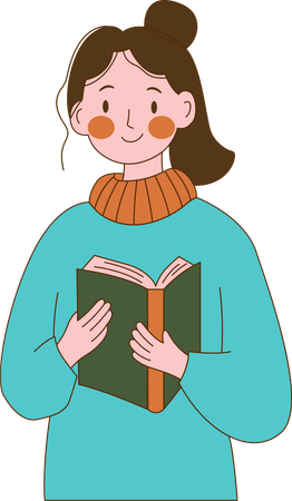 Lindo personaje de chica nerd inocente leyendo un libro  Ilustración