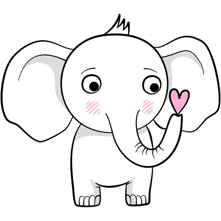 Lindo elefante con corazón  Ilustración