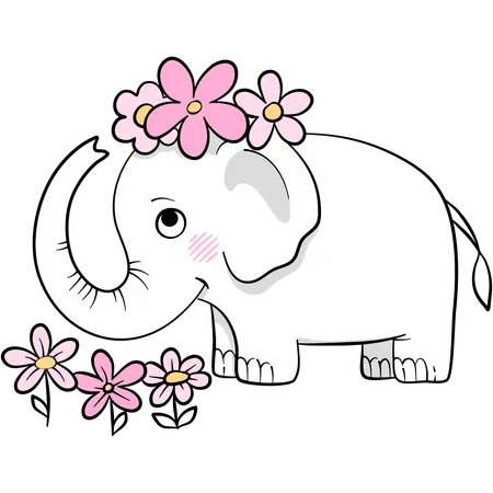 Lindo elefante con flores  Ilustración