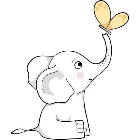 Lindo elefante jugando con mariposa  Ilustración