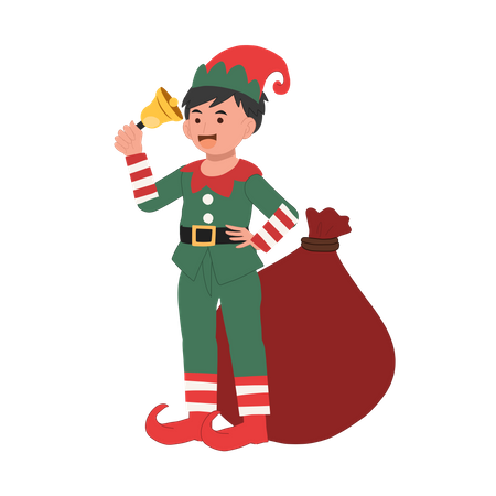 O lindo duende de natal está tocando a campainha  Ilustração