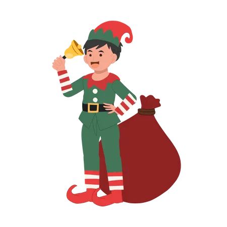 O lindo duende de natal está tocando a campainha  Ilustração