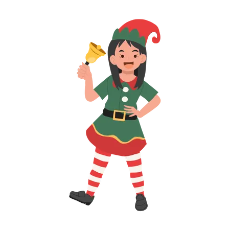 O lindo duende de natal está tocando a campainha  Ilustração