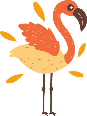 Pássaro flamingo fofo com folhas  Ilustração