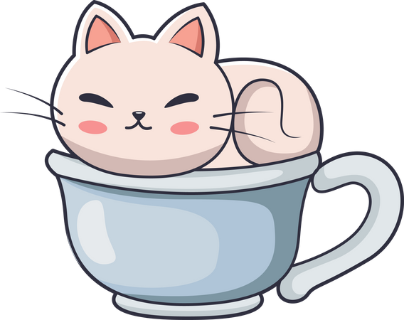 Lindo gatito durmiendo en una taza  Ilustración