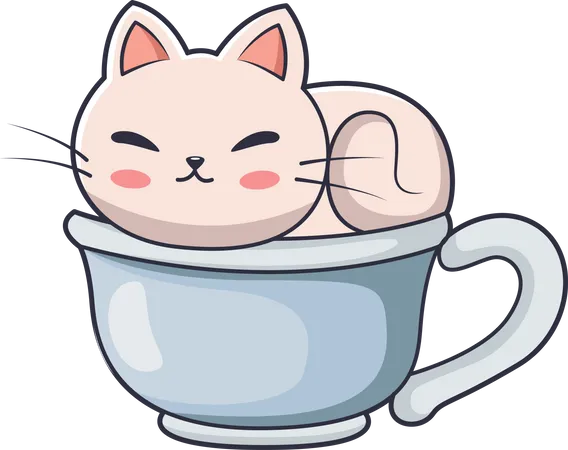 Lindo gatito durmiendo en una taza  Ilustración