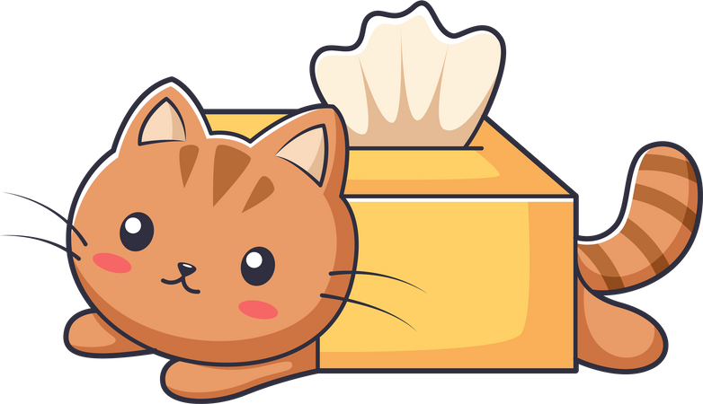 Lindo gatito en caja  Ilustración