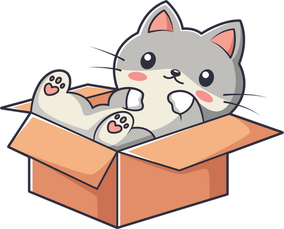 Lindo gatito en caja  Ilustración