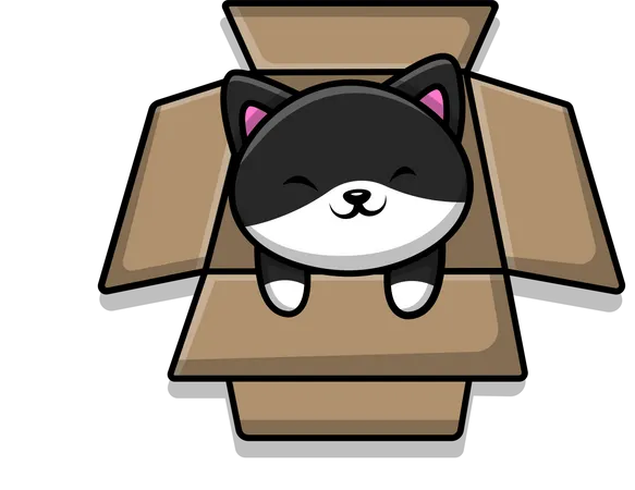 Lindo gatito en la caja  Ilustración