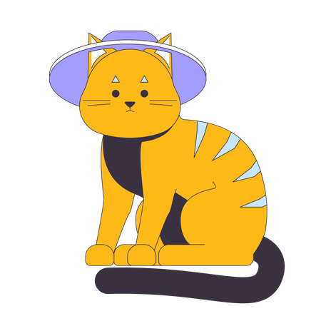 Lindo gato atigrado con sombrero de verano  Ilustración