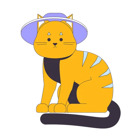 Lindo gato atigrado con sombrero de verano  Ilustración