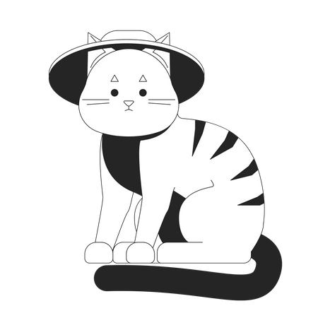 Lindo gato atigrado con sombrero de verano  Ilustración