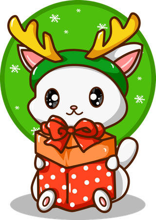 Lindo gato con regalo de Navidad  Ilustración