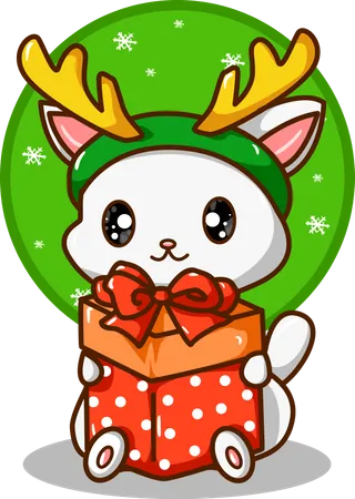 Lindo gato con regalo de Navidad  Ilustración