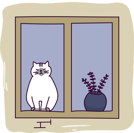 Lindo gato sentado en la ventana  Ilustración