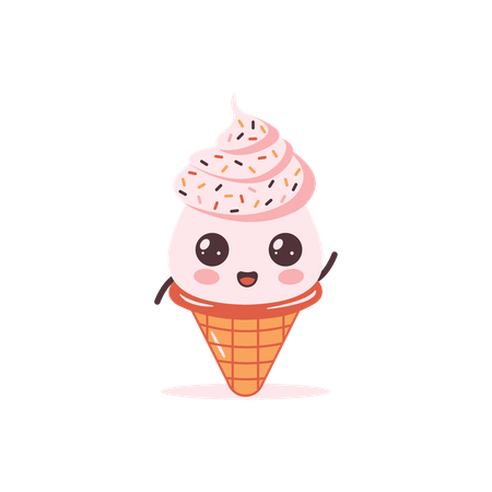 Lindo helado de cono de fresa rosa  Ilustración