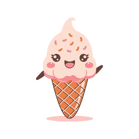 Lindo helado de cono de fresa rosa  Ilustración