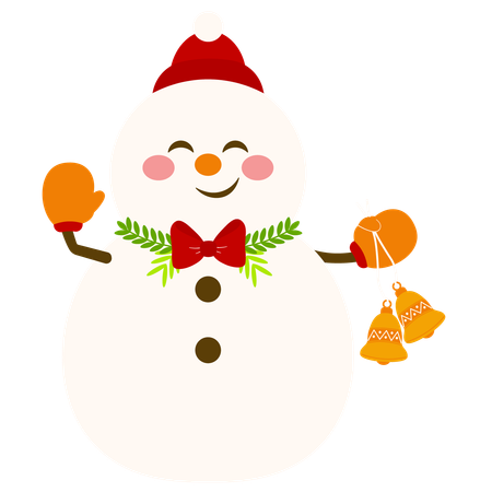Lindo muñeco de nieve sosteniendo campana  Ilustración