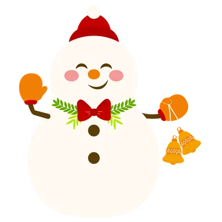 Lindo muñeco de nieve sosteniendo campana  Ilustración