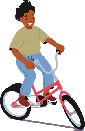 Lindo niño activo montando bicicleta de dos ruedas  Ilustración