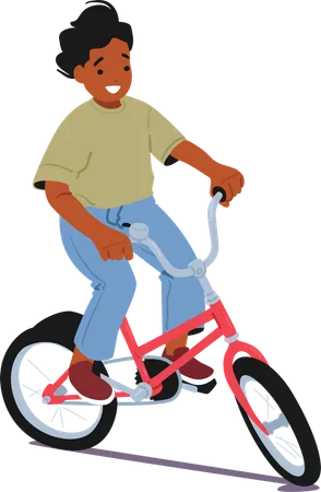 Lindo niño activo montando bicicleta de dos ruedas  Ilustración