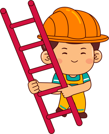 Lindo chico constructor con escalera  Ilustración