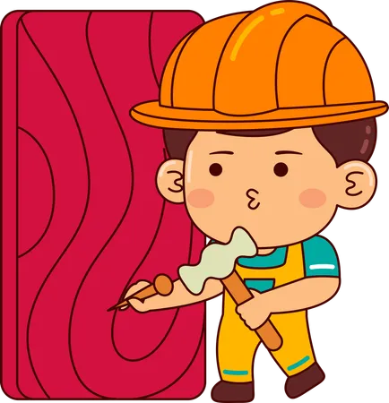 Lindo chico constructor con martillo  Ilustración