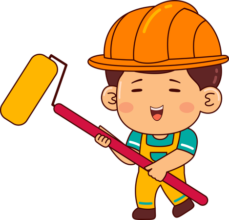 Lindo chico constructor con rodillo de color  Ilustración