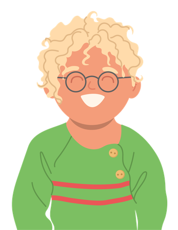 Lindo niño preescolar sonriente con peinado moderno y anteojos  Ilustración