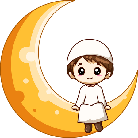 Lindo chico musulmán en la luna  Ilustración