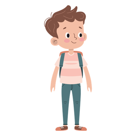 Lindo personaje de niño pequeño yendo a la escuela con expresión feliz  Ilustración