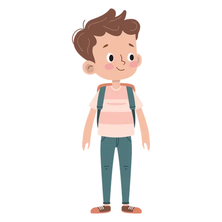 Lindo personaje de niño pequeño yendo a la escuela con expresión feliz  Ilustración