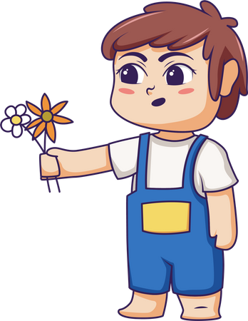 Lindo niño sosteniendo flor  Ilustración