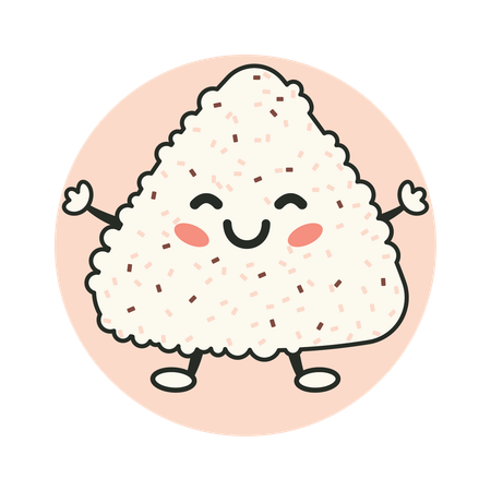Lindo onigiri blanco con expresión de sonrisa.  Ilustración