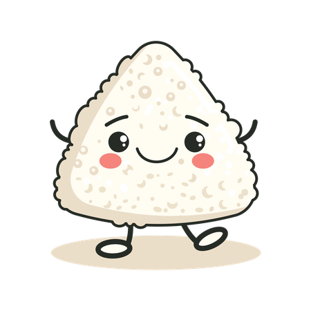 Lindo onigiri con expresión de sonrisa  Ilustración