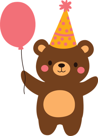 Lindo muñeco de oso de peluche que celebra un feliz cumpleaños con un globo  Ilustración