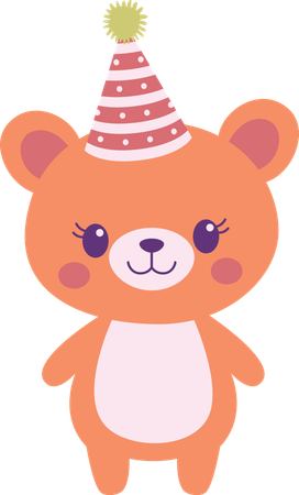 Lindo oso con sombrero de cumpleaños  Ilustración