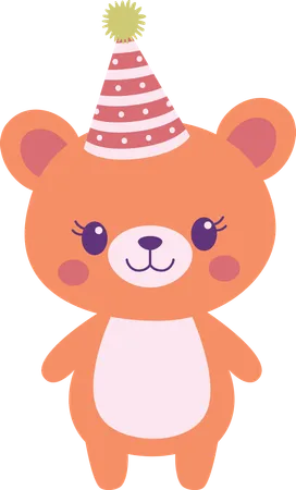 Lindo oso con sombrero de cumpleaños  Ilustración