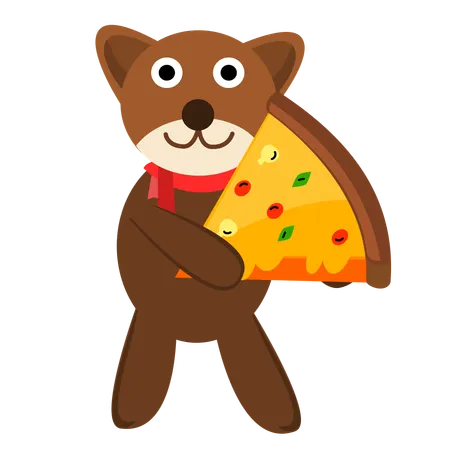 Lindo oso sosteniendo pizza en rodajas  Ilustración