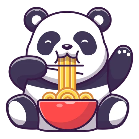 Lindo panda comiendo fideos  Ilustración