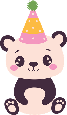 Lindo panda con sombrero de cumpleaños  Ilustración