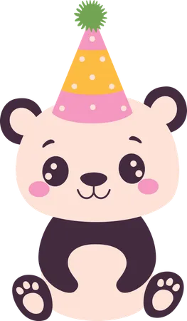 Lindo panda con sombrero de cumpleaños  Ilustración