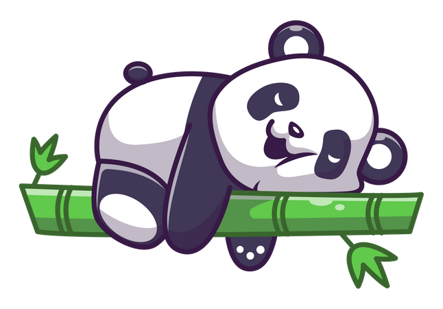 Lindo panda durmiendo en un palo de bambú  Ilustración